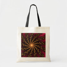 Glowing Golden Fractal Explosion on Burgundy Bag