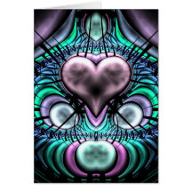 Glowing Heart Fractal Greetings Cards