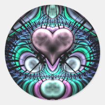 Glowing Heart Fractal Round Stickers