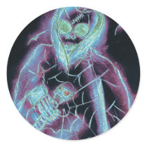glowing scary skeleton round stickers