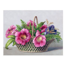 Gloxinia and Ferns in Basket Vintage Victorian Postcards