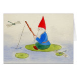 Gnome fishing on lilypad cards