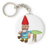 gnome leaning on mushroom keychains