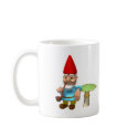 gnome leaning on mushroom mugs