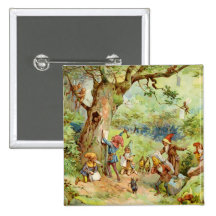 Gnomes, Elves and Fairies in the Magical Forest Buttons