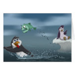 "Go Fish" Penguin w/Background Greeting Card
