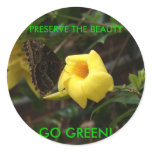 GO GREEN! Butterfly on Yellow Flower Sticker