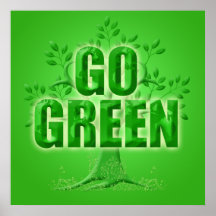 Go Green Eco Tree with Leaves Illustration Poster