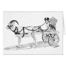 Goat Cart with Shepherd Dog and Flowers Greeting Cards