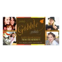Gobble Gobble Multicolored Thanksgiving Photo Card