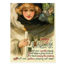 Goblins Peek Vintage Halloween Art Postcard