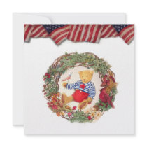 GOD BLESS AMERICA CHRISTMAS TEDDY CUSTOM ANNOUNCEMENTS
