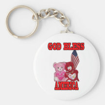 God Bless America Pink And Red Bear Keychain