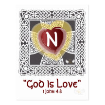 God Is Love Monogram Post Card-Customise
