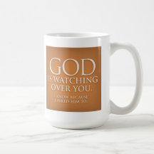 God is Watching Over You. Gold mug.