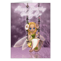 Goddaughter Happy Birthday cute fairy on flower sw Cards