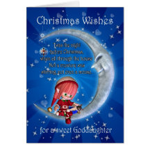 godddaughter, night before Christmas with elf an Greeting Cards