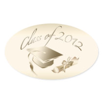 Gold 2012 Graduation Cap & Diploma Seals Oval Sticker