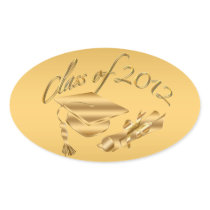 Gold 2012 Graduation Cap & Diploma Seals Oval Stickers