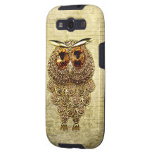 Gold & Amber Owl Jewel Print Samsung Galaxy S3 Cases