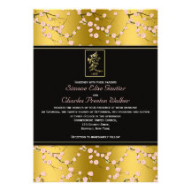 Gold and Black Cherry Blossoms Wedding Invitation