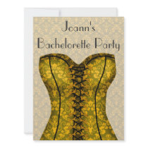 gold and black damask corset shower or party invitation