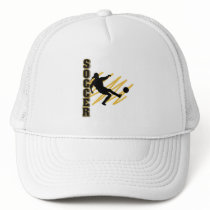 Gold and Black Female Soccer Player Trucker Hats