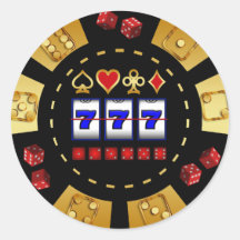 GOLD AND BLACK GAMING POKER CHIP ROUND STICKER