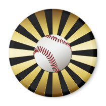 GOLD AND BLACK RETRO BASEBALL REFRIGERATOR MAGNET