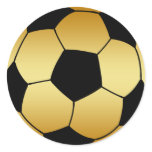 GOLD AND BLACK SOCCER BALL ROUND STICKER