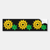 Gold and green gears bumper stickers