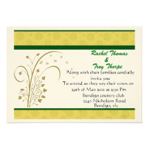 Gold and green wedding invitation