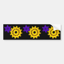 Gold and purple gears bumper stickers