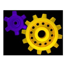Gold and purple gears post card
