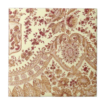 Gold And Red Lace Ceramic Tile