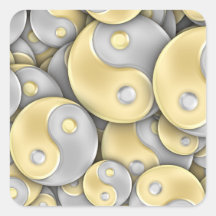 Gold and Silver Yin and Yang Square Stickers