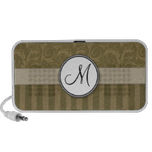 Gold and Tan Floral Wisps & Stripes with Monogram Travelling Speakers
