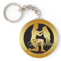GOLD AQUARIUS ZODIAC SIGN KEYCHAINS
