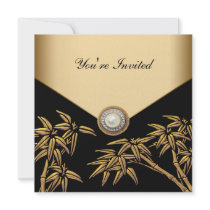 Gold Black Bamboo Party Invitations