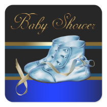 Gold Black Blue Baby Booties Boy Shower Stickers