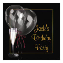 Gold Black Champagne Mans Birthday Party Custom Invite