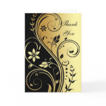 Gold & Black Floral Scroll Elegant Thank You Card