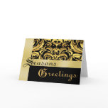 Gold & Black Gold Damask Christmas Holiday Card