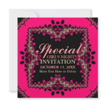 Gold Black & Hot Pink Girls Night Party Invitation