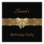Gold Black Leopard bow Elegant Classy Birthday Custom Invites