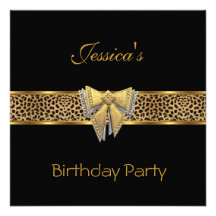 Gold Black Leopard bow Elegant Classy Birthday Custom Invites