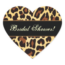Gold Black Leopard Bridal Shower Heart Sticker