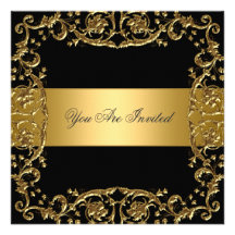 Gold Black Party Invitation Floral Frame