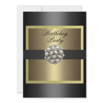 Gold & Black Pearl Design Birthday Invitation