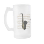 Gold Black Saxophone on Gold Sheet Music Glass